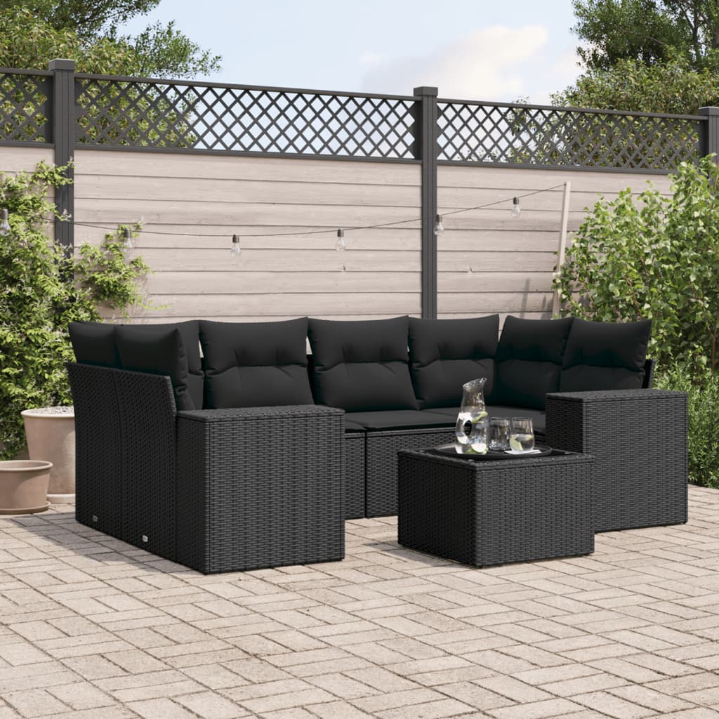 Set Divani da Giardino 7 pz con Cuscini Beige in Polyrattan