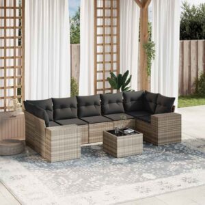 Set Divano da Giardino 8 pz con Cuscini Beige in Polyrattan