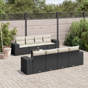 Set Divano da Giardino 9 pz con Cuscini Beige in Polyrattan