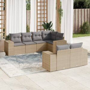 Set Divani da Giardino 7 pz con Cuscini Grigio in Polyrattan