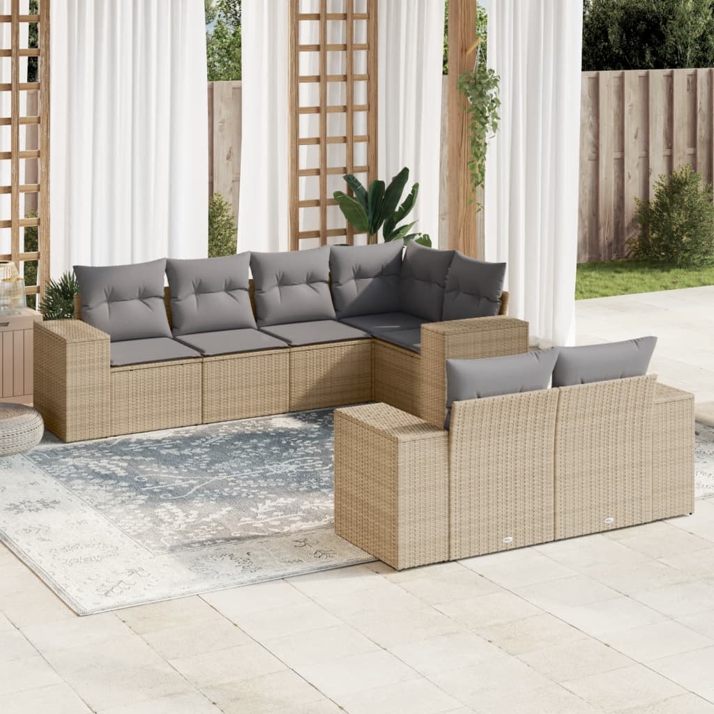 Set Divani da Giardino 7 pz con Cuscini Grigio in Polyrattan