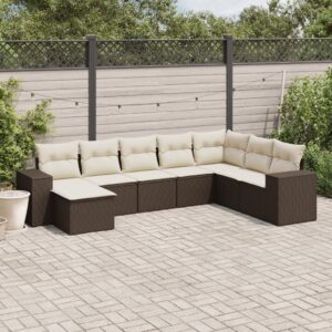 Set Divani da Giardino 9pz con Cuscini Marrone in Polyrattan