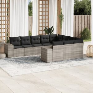 Set Divano Giardino 10 pz con Cuscini Grigio Chiaro Polyrattan