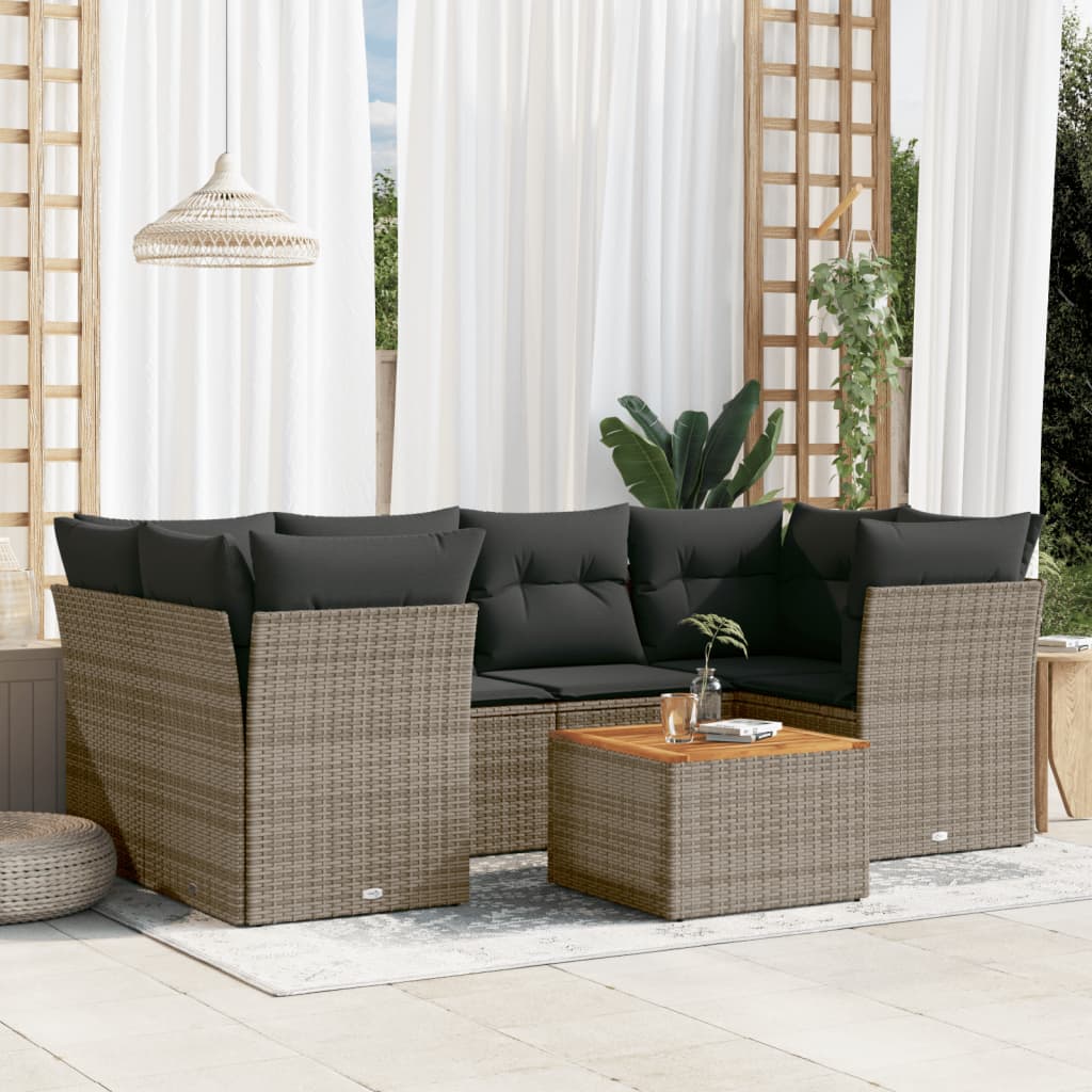 Set Divani da Giardino con Cuscini 7pz Nero Polyrattan
