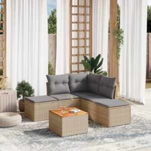 Set Divano da Giardino 6 pz con Cuscini Grigio in Polyrattan