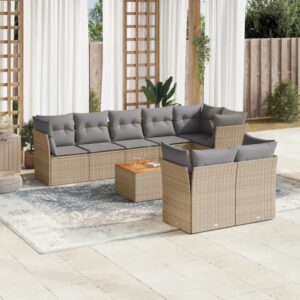 Set Divano da Giardino 9 pz con Cuscini Grigio in Polyrattan