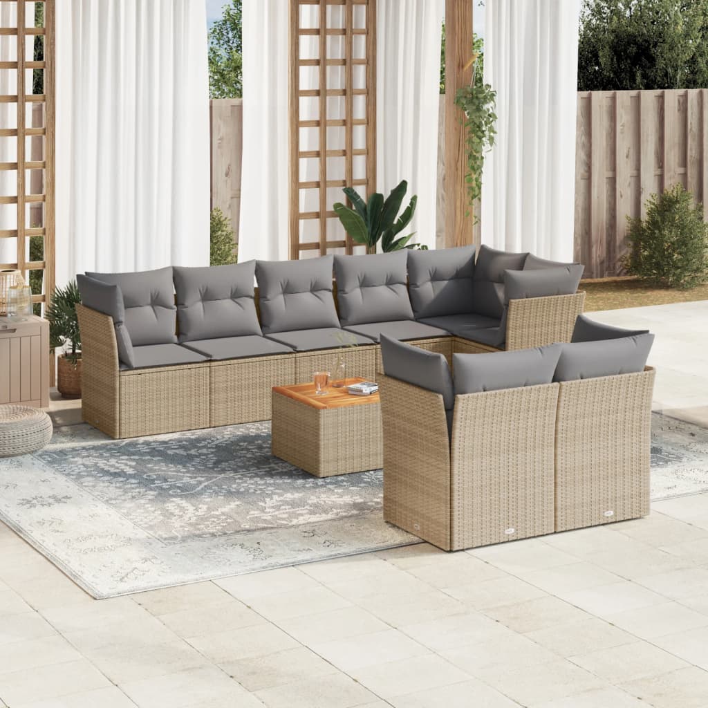 Set Divano da Giardino 9 pz con Cuscini Grigio in Polyrattan