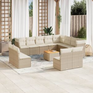 Set Divani da Giardino 13pz con Cuscini Nero in Polyrattan