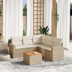 Set Divano da Giardino 6 pz con Cuscini Nero in Polyrattan
