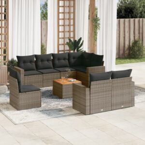 Set Divani da Giardino 9 pz con Cuscini Nero in Polyrattan
