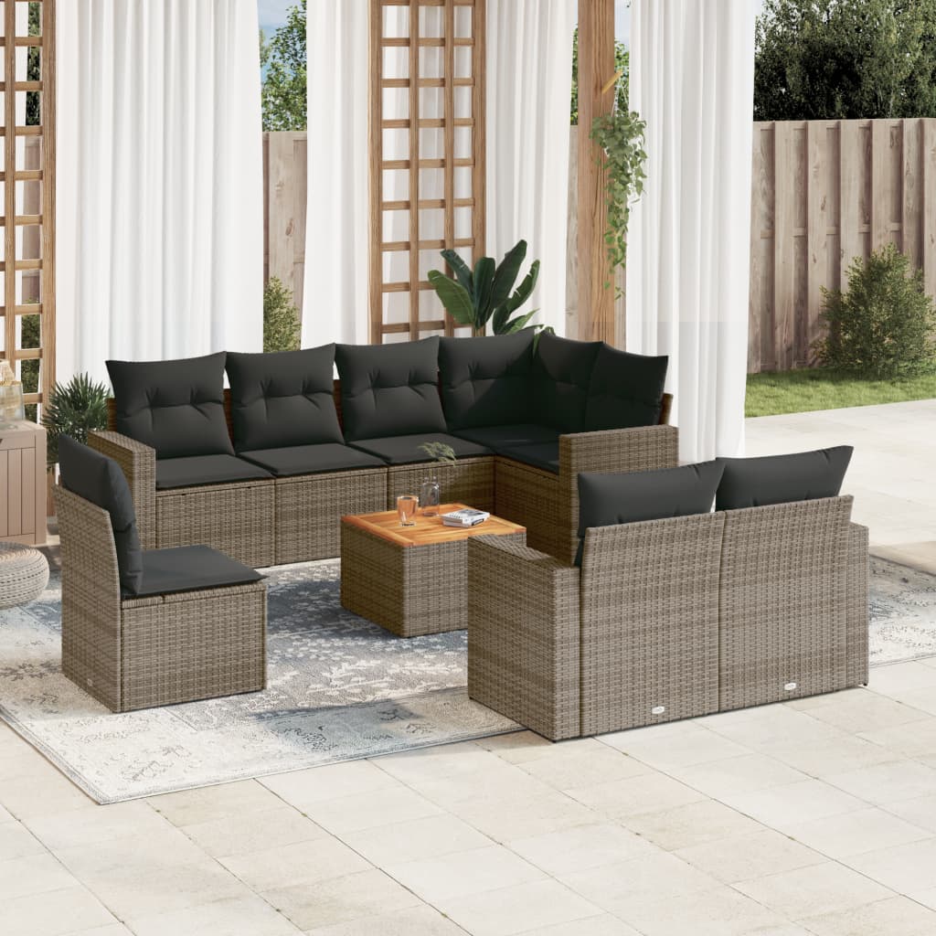 Set Divani da Giardino 9 pz con Cuscini Nero in Polyrattan