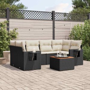 Set Divani da Giardino con Cuscini 7pz Nero Polyrattan
