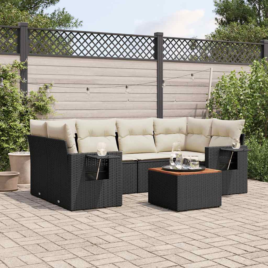 Set Divani da Giardino con Cuscini 7pz Nero Polyrattan