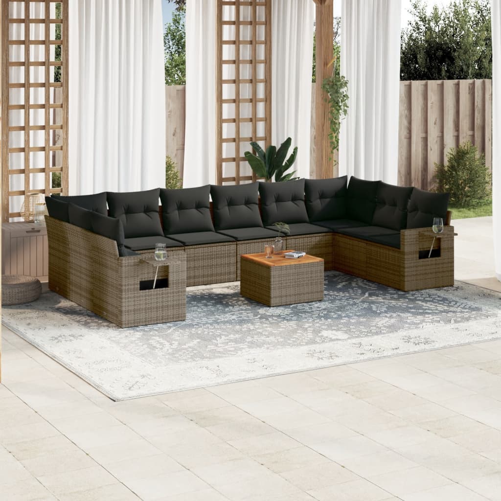 Set Divani da Giardino 11 pz con Cuscini in Polyrattan Nero