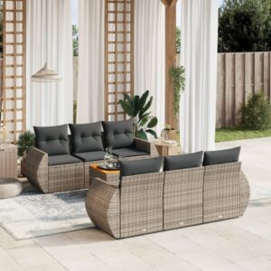 Set Divani da Giardino 7 pz con Cuscini Grigio in Polyrattan