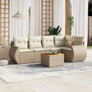 Set Divano da Giardino 6 pz con Cuscini Nero in Polyrattan
