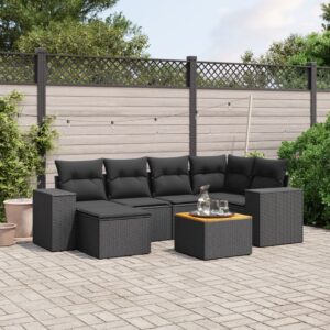 Set Divani da Giardino 7 pz con Cuscini Beige in Polyrattan