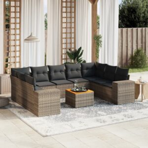 Set Divani da Giardino 10pz con Cuscini in Polyrattan Nero