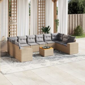 Set Divani da Giardino 11 pz con Cuscini in Polyrattan Nero