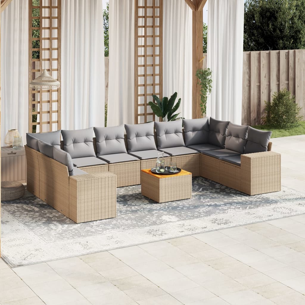 Set Divani da Giardino 11 pz con Cuscini in Polyrattan Nero