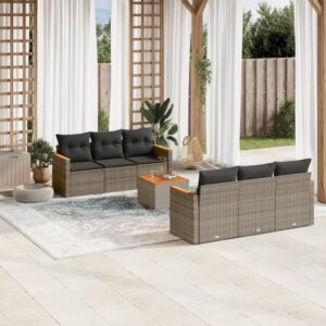 Set Divani da Giardino con Cuscini 7pz Nero Polyrattan