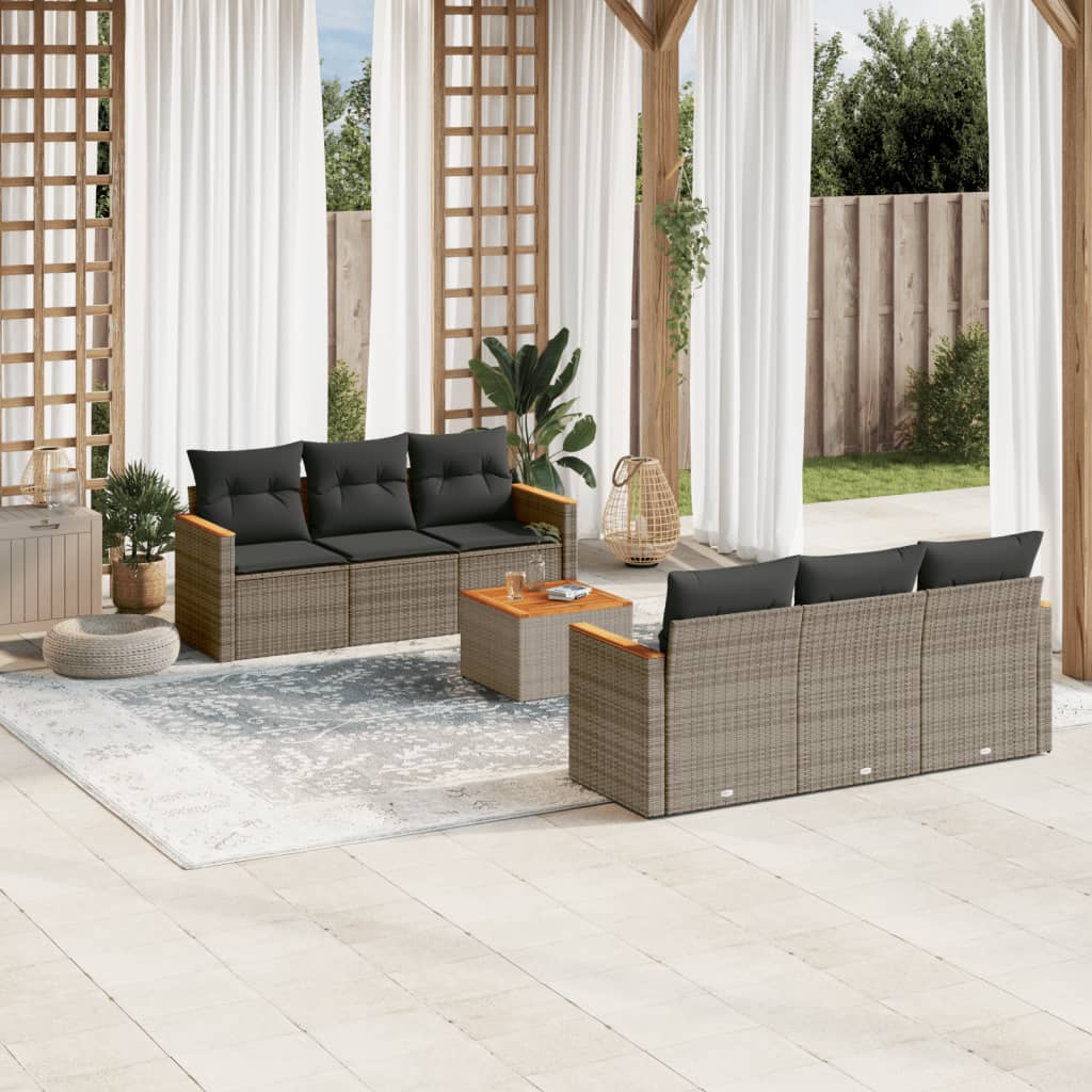 Set Divani da Giardino con Cuscini 7pz Nero Polyrattan