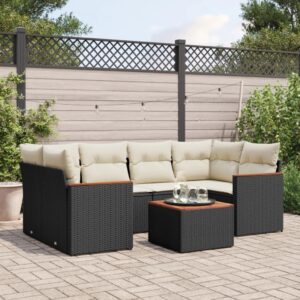 Set Divani da Giardino 7 pz con Cuscini Beige in Polyrattan