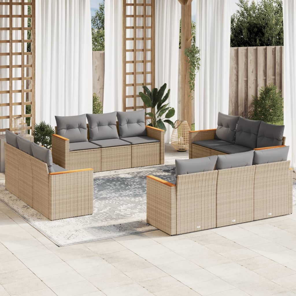 Set Divani da Giardino 12 pz con Cuscini Nero in Polyrattan
