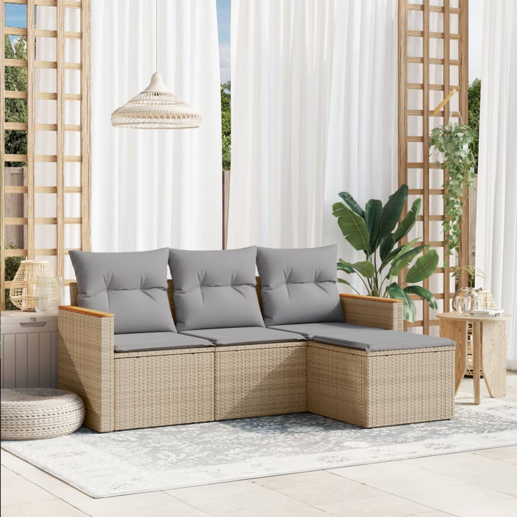 Set Divani da Giardino 4 pz con Cuscini in Polyrattan Grigio