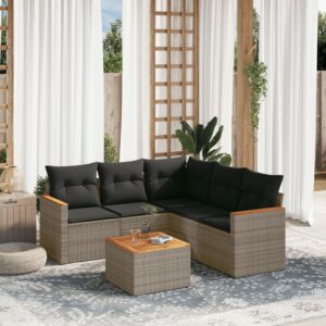 Set Divano da Giardino 5 pz con Cuscini Grigio in Polyrattan