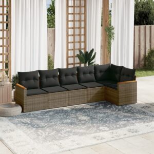 Set Divani da Giardino con Cuscini 7pz Nero Polyrattan
