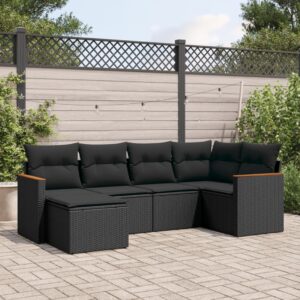 Set Divano da Giardino 6 pz con Cuscini Beige in Polyrattan