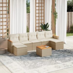 Set Divani da Giardino 7 pz con Cuscini Beige in Polyrattan