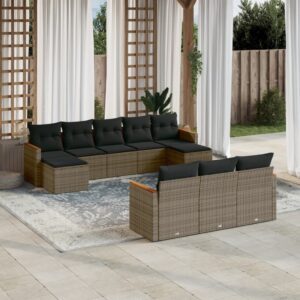 Set Divani da Giardino 10pz con Cuscini in Polyrattan Nero