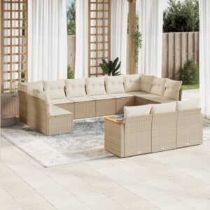 Set Divani da Giardino 14pz con Cuscini in Polyrattan Nero