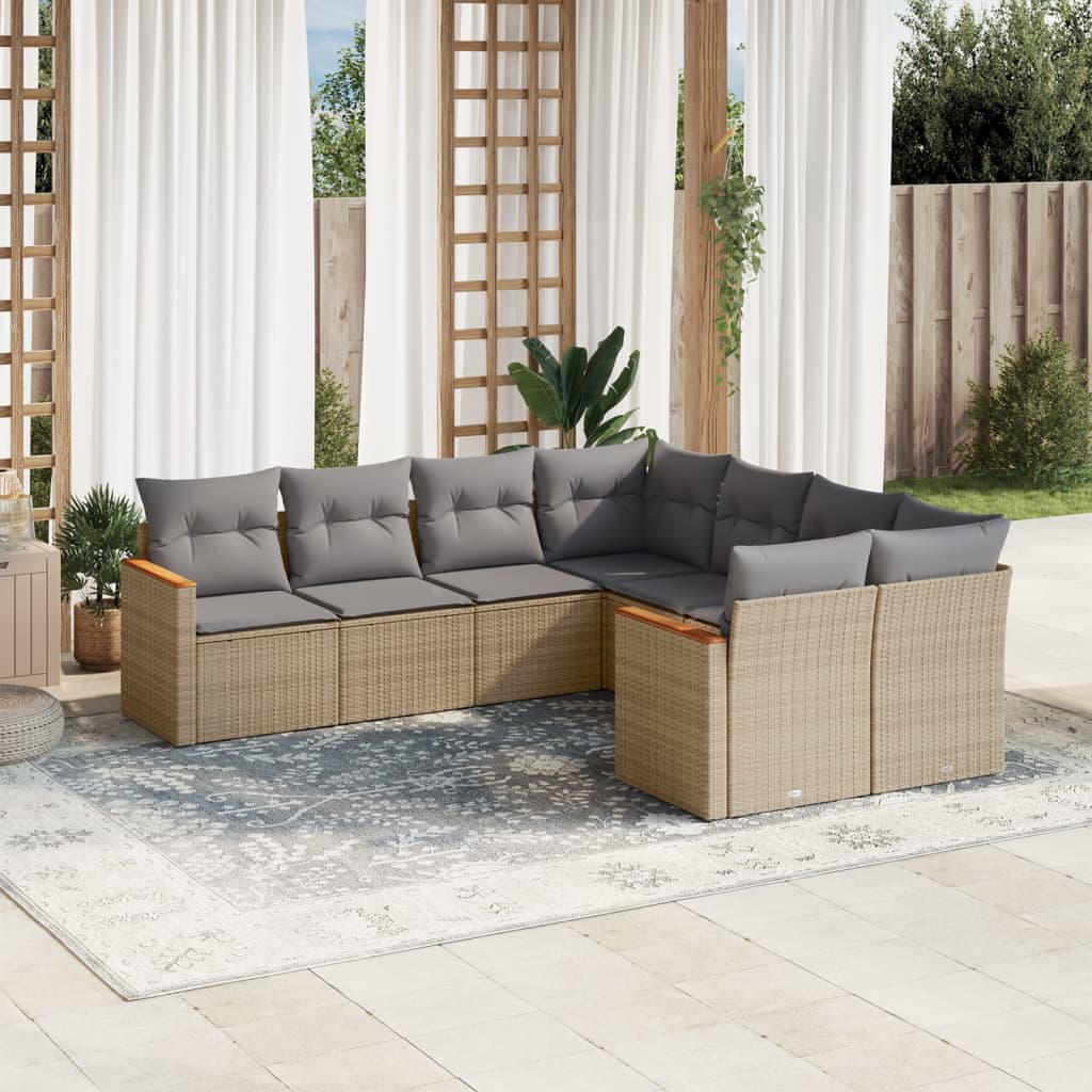 Set Divani da Giardino con Cuscini 8 pz Nero in Polyrattan