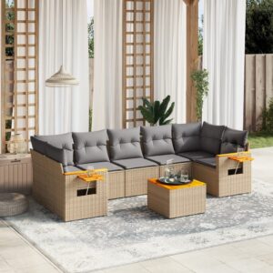 Set Divani da Giardino con Cuscini 8 pz Nero in Polyrattan