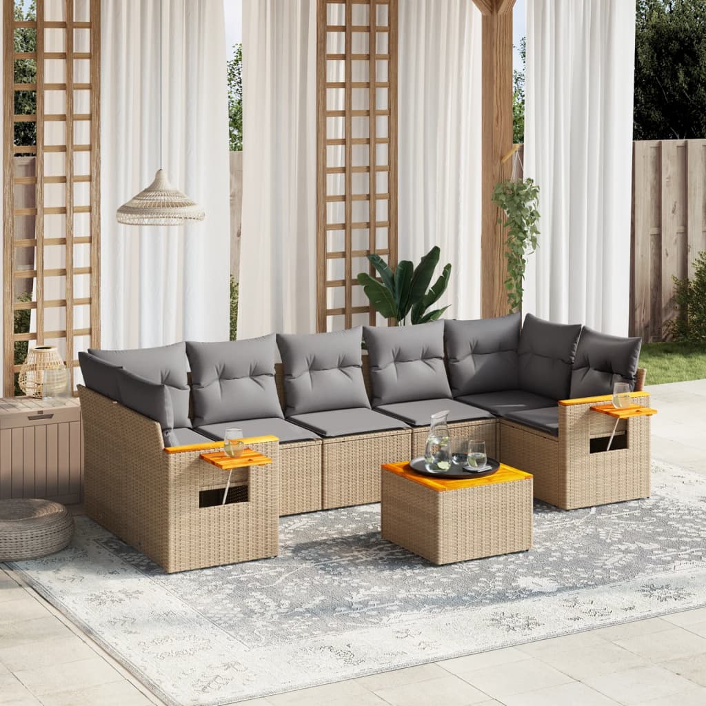 Set Divani da Giardino con Cuscini 8 pz Nero in Polyrattan