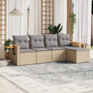 Set Divani da Giardino 5 pz con Cuscini in Polyrattan Nero