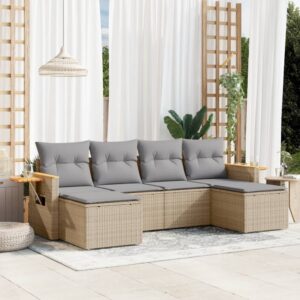 Set Divano da Giardino 6 pz con Cuscini Nero in Polyrattan