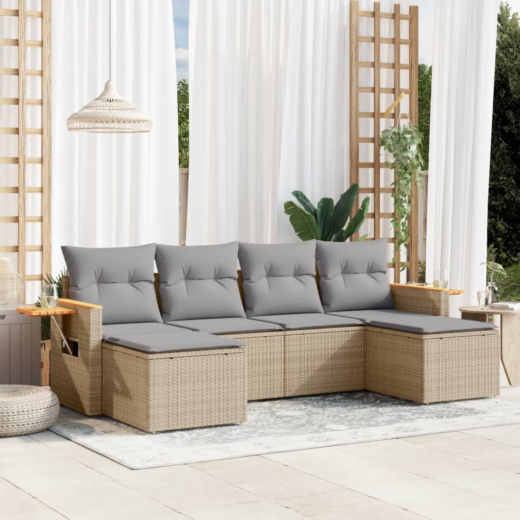 Set Divano da Giardino 6 pz con Cuscini Nero in Polyrattan
