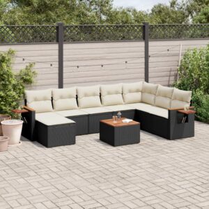 Set Divani da Giardino con Cuscini 8 pz Nero in Polyrattan