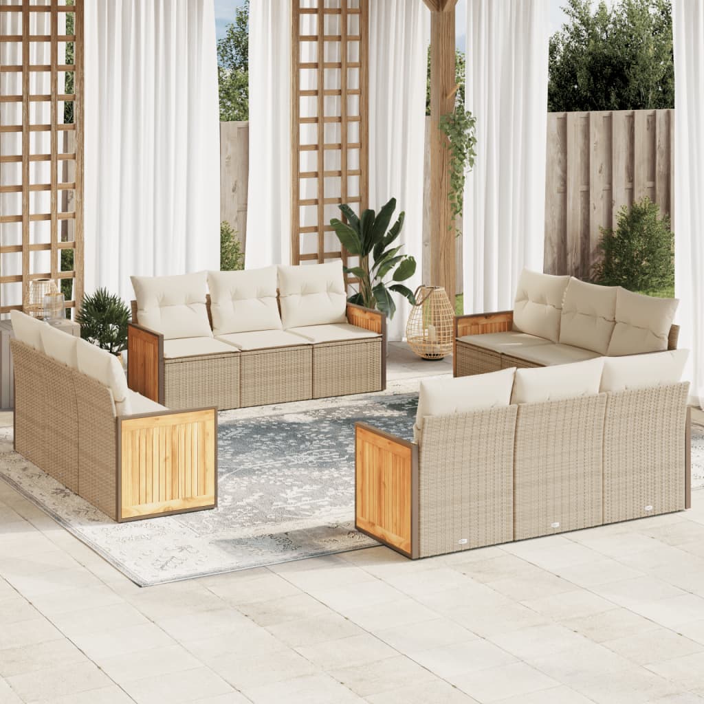 Set Divani da Giardino 12 pz con Cuscini Nero in Polyrattan
