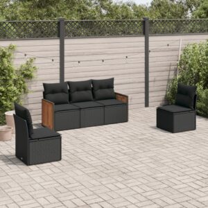 Set Divano da Giardino 5 pz con Cuscini Grigio in Polyrattan