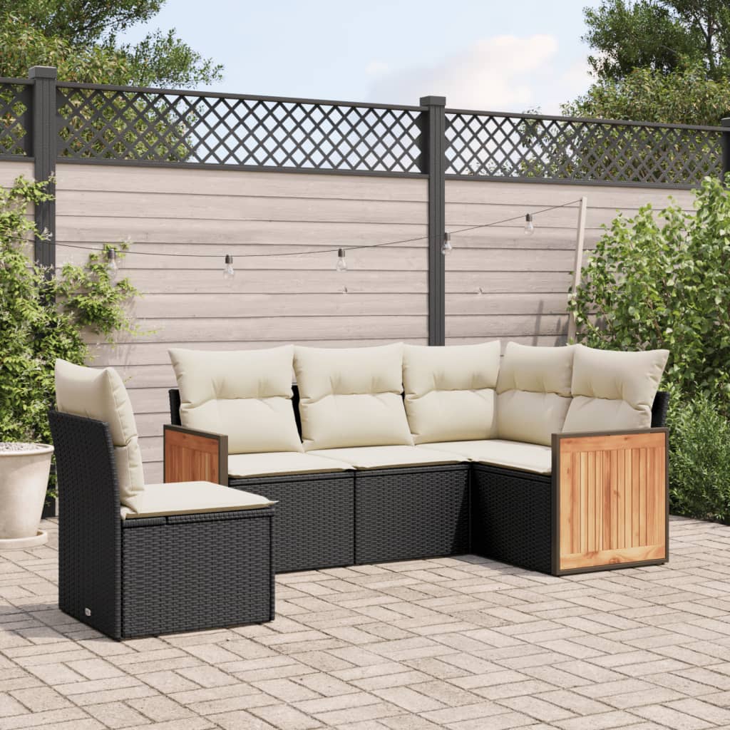 Set Divano da Giardino 5 pz con Cuscini Grigio in Polyrattan