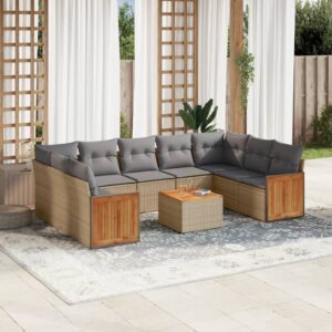 Set Divani da Giardino 9 pz con Cuscini Nero in Polyrattan