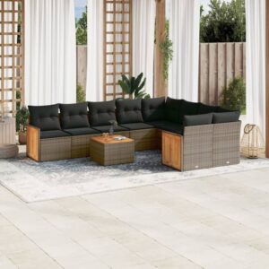 Set Divani da Giardino 9 pz con Cuscini Nero in Polyrattan