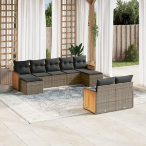 Set Divano da Giardino 9 pz con Cuscini Beige in Polyrattan