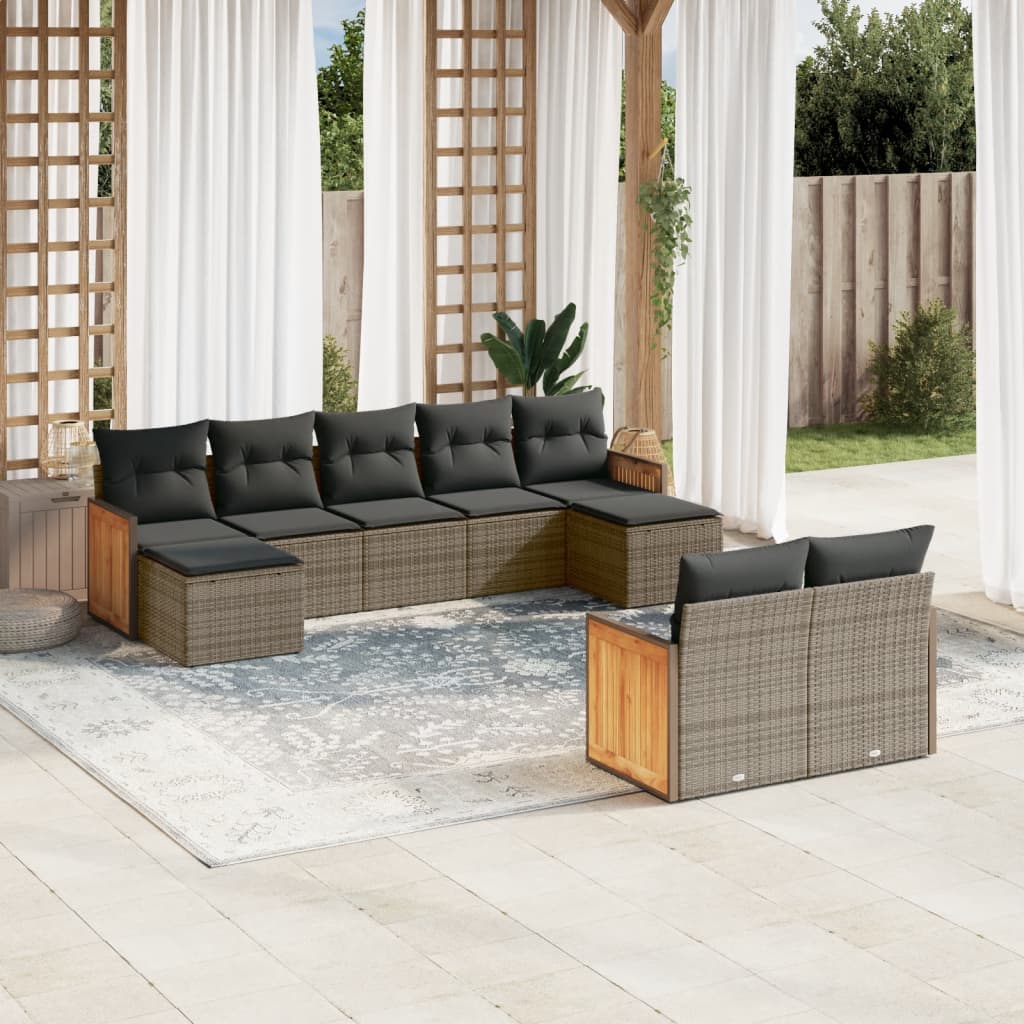 Set Divano da Giardino 9 pz con Cuscini Beige in Polyrattan