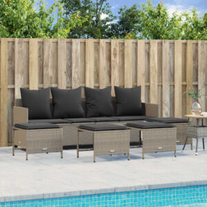 Set Divano da Giardino 5 pz con Cuscini Marrone in Polyrattan